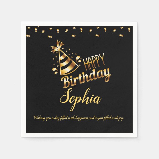 Modern elegant chic black and gold sweet 16 napkin (Front)