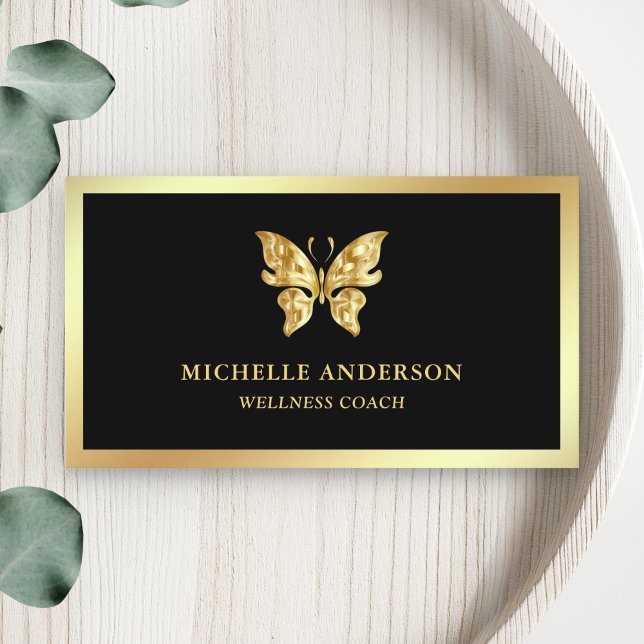 Modern Elegant Chic Black Gold Foil Butterfly Business Card (Creator Uploaded)