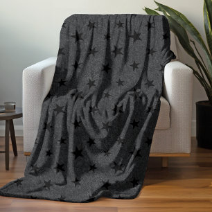 Modern Elegant Chic Black Star Pattern  Fleece Blanket