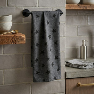 Modern Elegant Chic Black Star Pattern Tea Towel