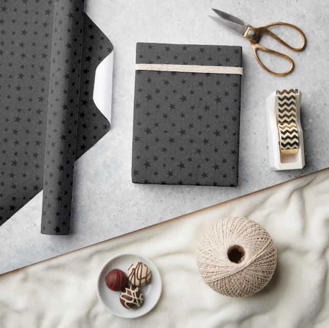 Modern Elegant Chic Black Star Pattern  Wrapping Paper (Crafts)