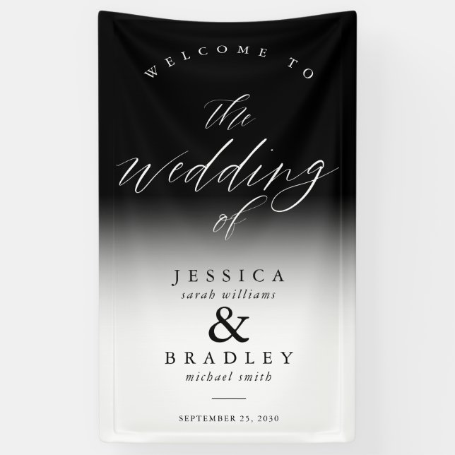 Modern Elegant Chic Black White Wedding Welcome Banner (Vertical)