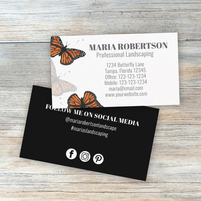 Modern Elegant Chic Butterflies Social Media Business Card (Creator Uploaded)