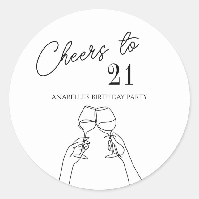 Modern elegant chic cheers to 21 birthday party  classic round sticker (Front)