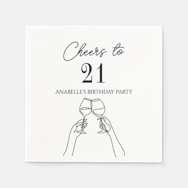 Modern elegant chic cheers to 21 birthday party  napkin (Front)