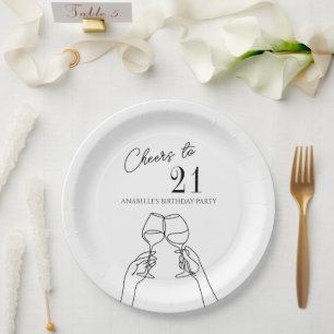 Modern elegant chic cheers to 21 birthday party  paper plate