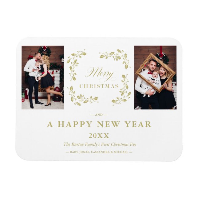 Modern Elegant Chic Christmas 2 Photos Family Magnet (Horizontal)