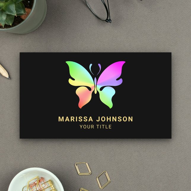 Modern Elegant Chic Colourful Rainbow Butterfly Business Card (Creator Uploaded)