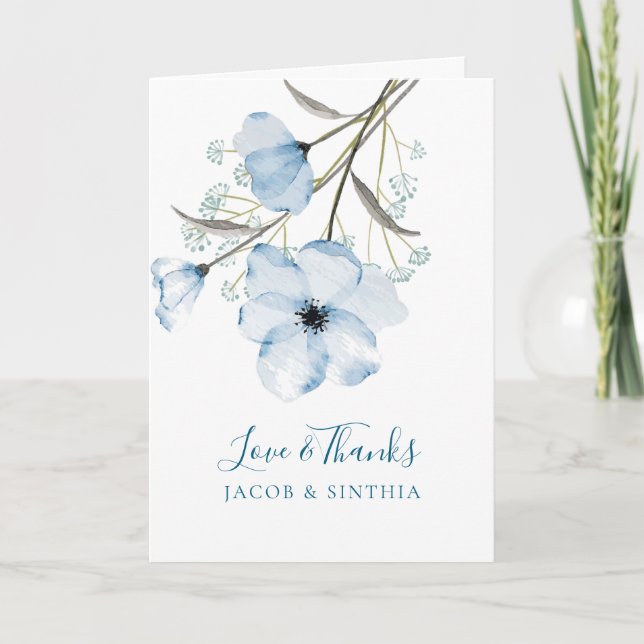 Modern Elegant Chic Dusty Blue Wedding Thank You Card (Front)