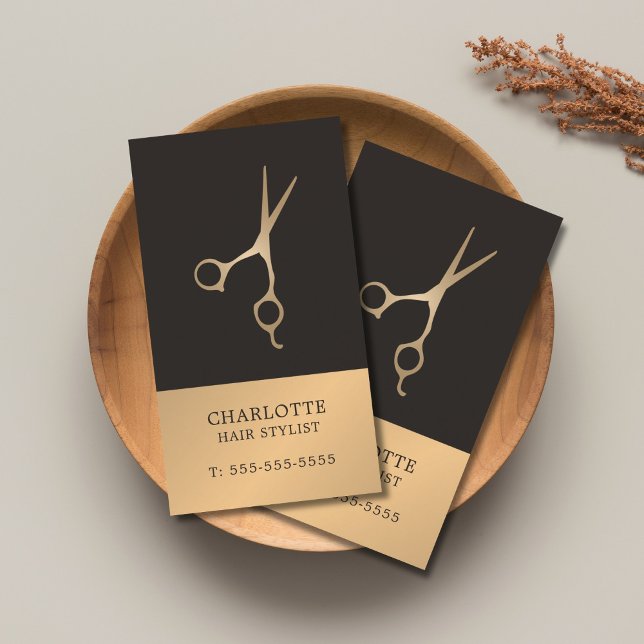 Modern Elegant Chic Faux Copper Grey Hair Stylist Business Card (Creator Uploaded)