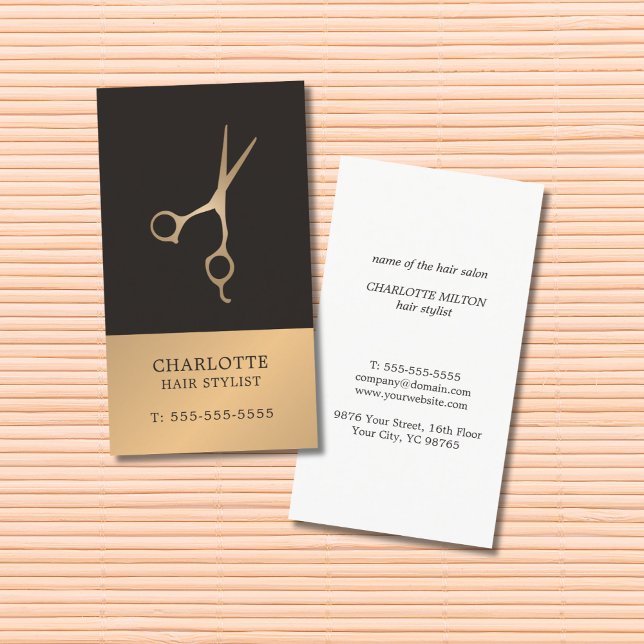 Modern Elegant Chic Faux Copper Grey Hair Stylist Business Card (Creator Uploaded)