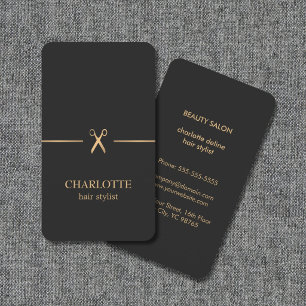 Modern Elegant Chic Faux Gold Black Hair Stylist Business Card