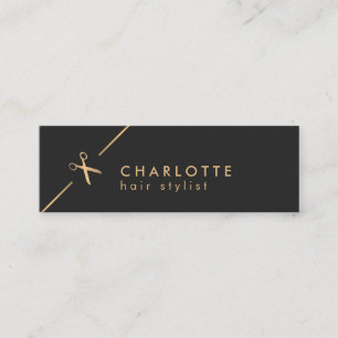 Modern Elegant Chic Faux Gold Black Hair Stylist Mini Business Card