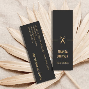 Modern Elegant Chic Faux Gold Black Hair Stylist Mini Business Card