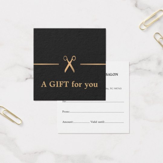 Modern Elegant Chic Faux Gold Black Hair Stylist Square Business Card