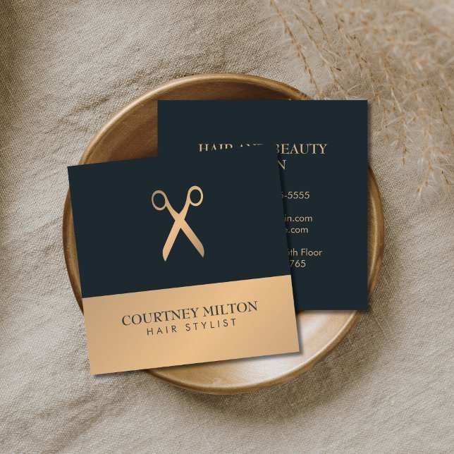 Modern Elegant Chic Faux Gold Grey Hair Stylist Square Business Card (Creator Uploaded)