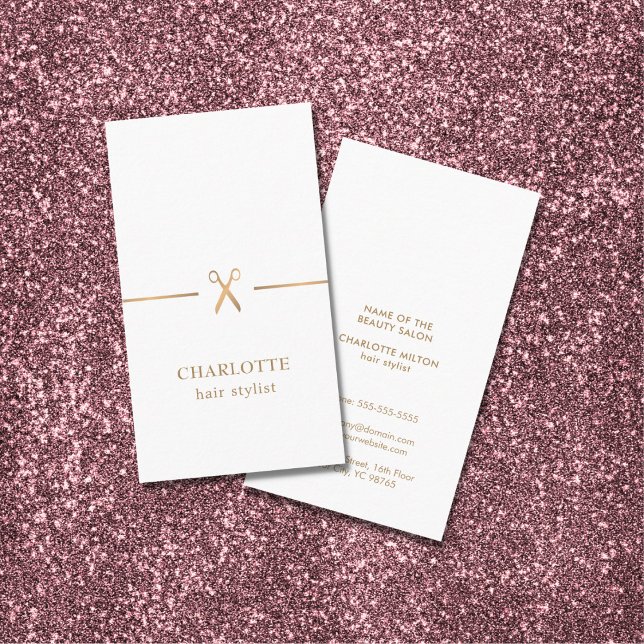 Modern Elegant Chic Faux Gold White Hair Stylist Business Card (Creator Uploaded)