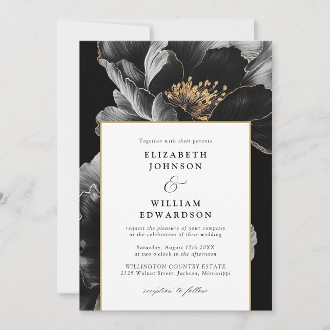 Modern Elegant Chic Floral Photo QR Code Wedding Invitation (Front)