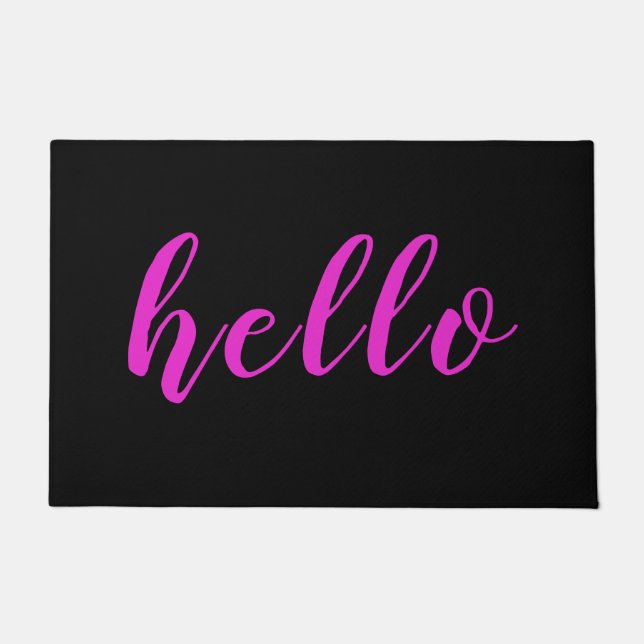 Modern Elegant Chic Fun Pink hello Black Doormat (Front)