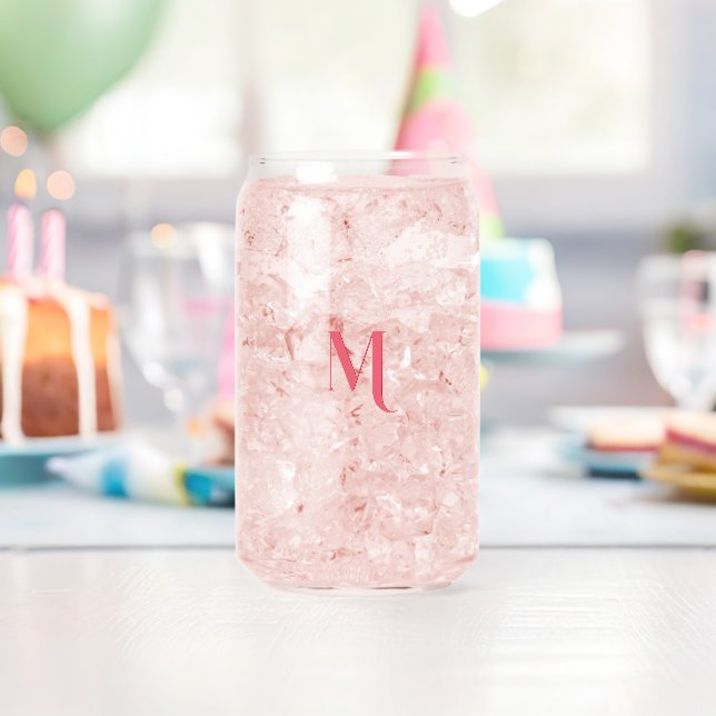 Modern Elegant Chic Girly Pink Script Monogrammed Can Glass (Insitu (Birthday))