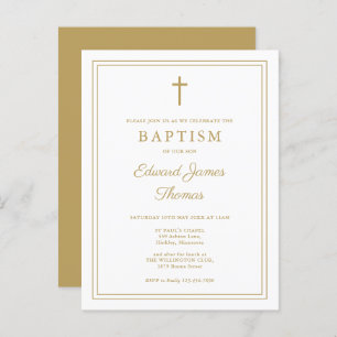 Modern Elegant Chic Gold Border Baptism Invitation Postcard