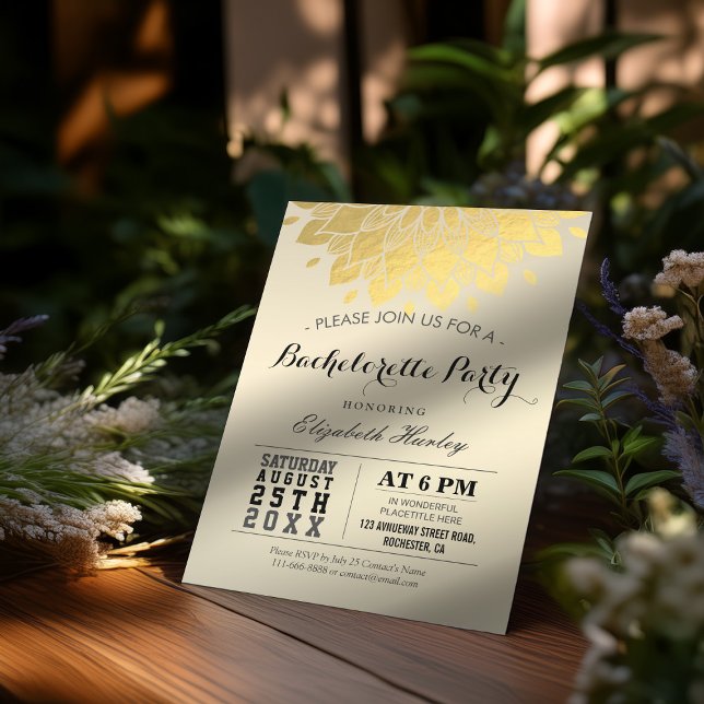 Modern Elegant Chic Gold Floral Bachelorette Party Invitation (Creator Uploaded)