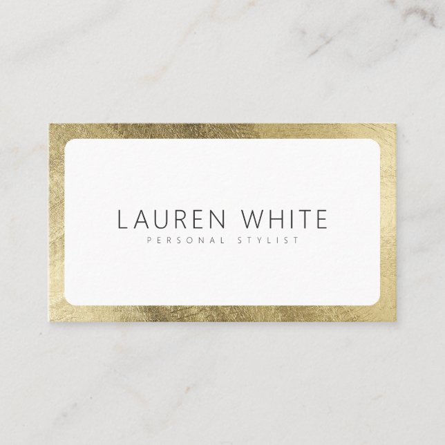 Modern elegant chic gold white rounded minimalist business card (Front)