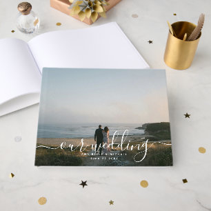 Modern Elegant Chic Handwritten Photo Wedding Gues Guest Book