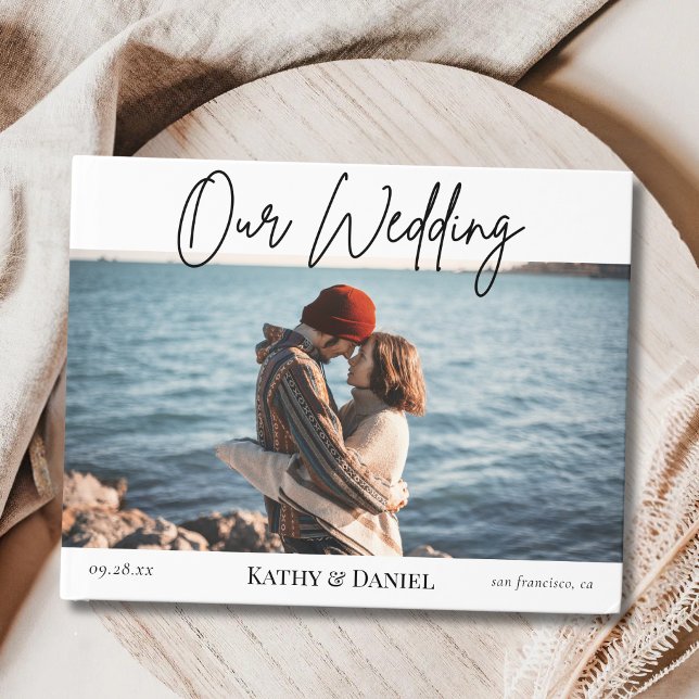 Modern Elegant Chic Handwritten Photo Wedding Guest Book (Creator Uploaded)