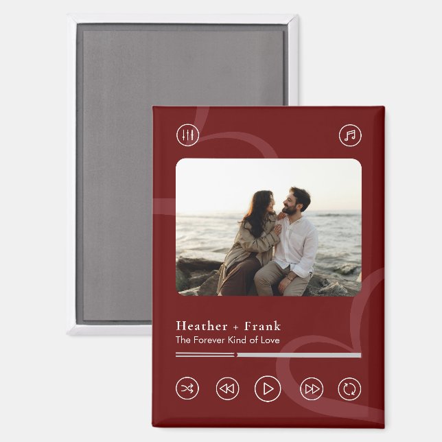 Modern Elegant Chic Music Player Photo Valentine's Magnet (Front/Back)