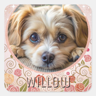 Modern Elegant Chic Pet Photo Square Sticker