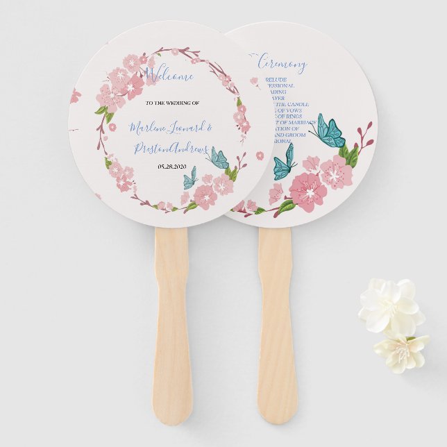 Modern elegant chic pink Floral  with butterfly Hand Fan (Front and Back)