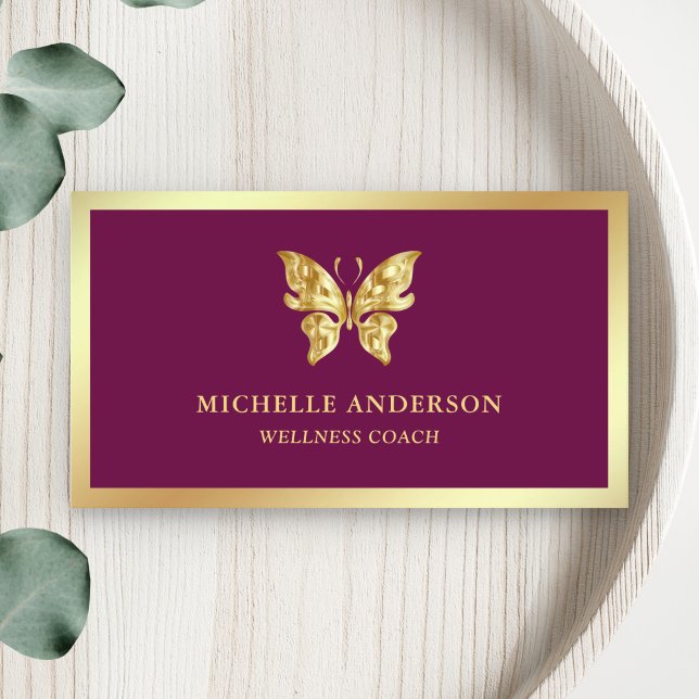 Modern Elegant Chic Pink Gold Foil Butterfly Business Card (Creator Uploaded)