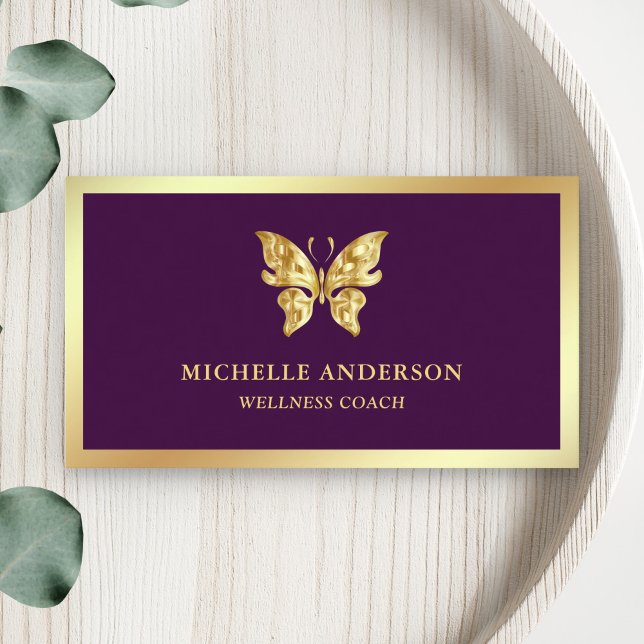 Modern Elegant Chic Purple Gold Foil Butterfly Business Card (Creator Uploaded)