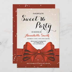Modern elegant chic red ribbon  sweet 16 invitation