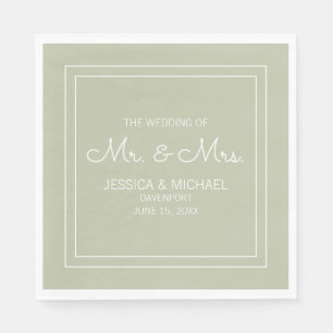 Modern Elegant Chic Sage Green White Wedding Napkin
