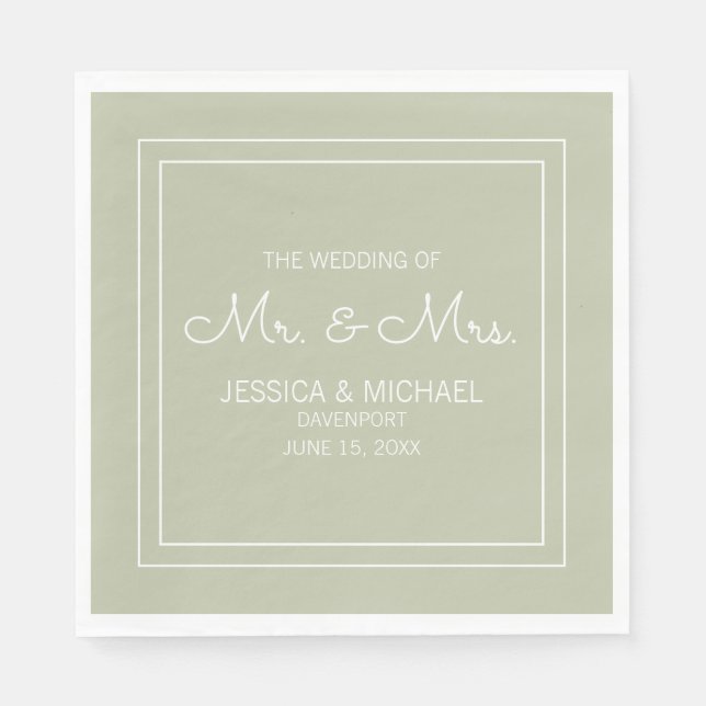 Modern Elegant Chic Sage Green White Wedding Napkin (Front)