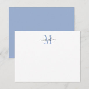 Modern Elegant Chic Script Dusty Blue Monogram Card