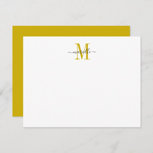 Modern Elegant Chic Script Mustard Gold Monogram  Card (Front/Back)
