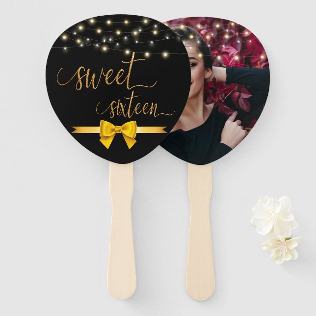 Modern elegant chic sweet 16 hand f hand fan (Front and Back)