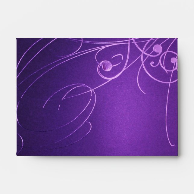 modern elegant chic swirls vintage purple wedding envelope (Front)