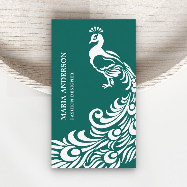 Modern Elegant Chic Teal and White Peacock Business Card (Creator Uploaded)