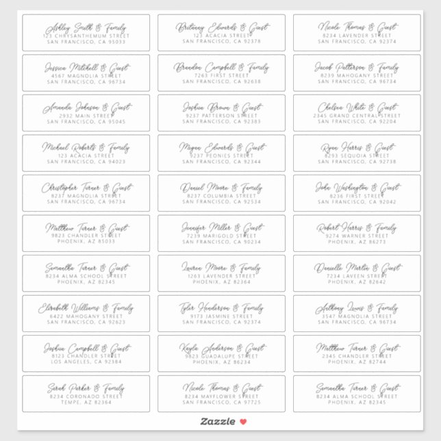 Modern Elegant Chic Wedding Guest Names Address (Sheet)