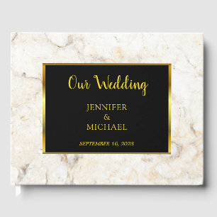 Modern elegant chic white marble pattern Wedding.. Guest Book