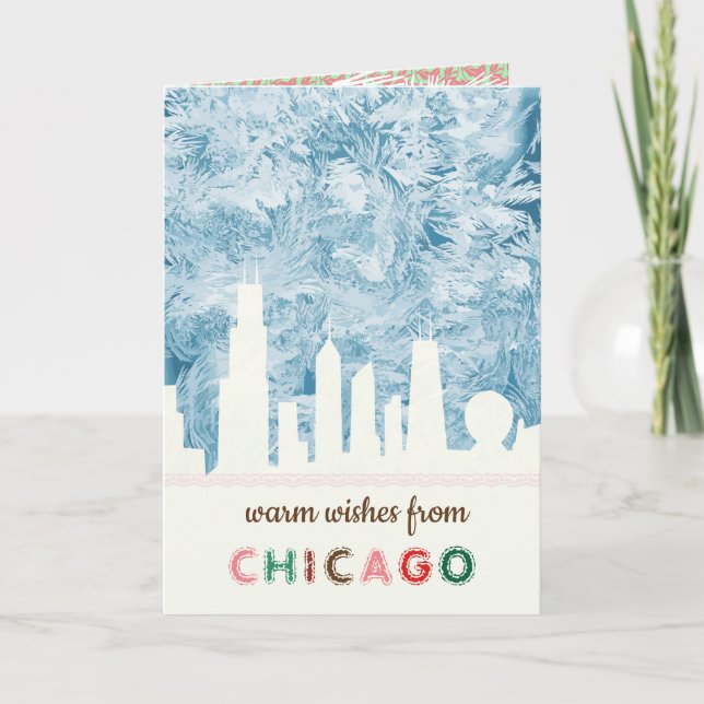 Modern Elegant Chicago City Skyline Holiday Card (Front)