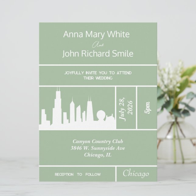 Modern Elegant Chicago City Skyline Invitation (Standing Front)
