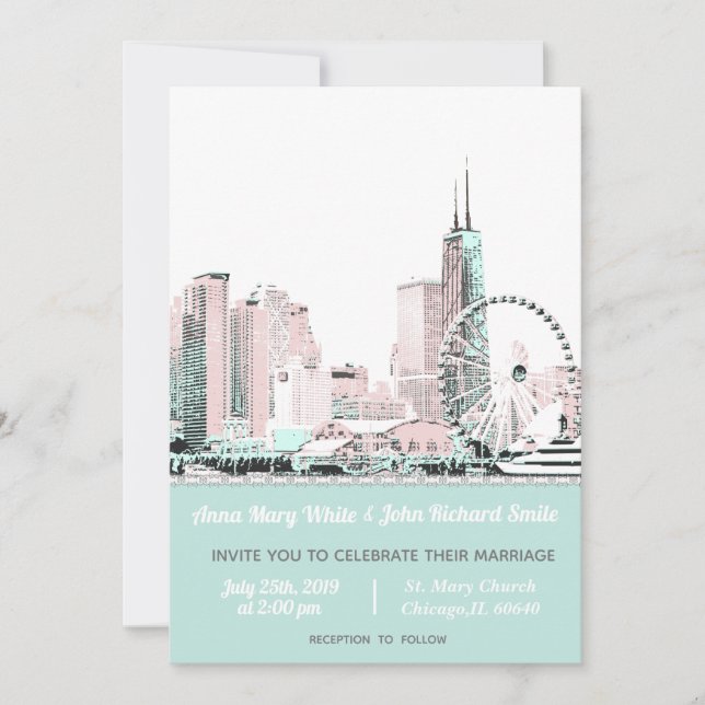Modern Elegant Chicago City Skyline Invitation (Front)
