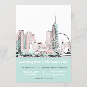 Modern Elegant Chicago City Skyline Invitation