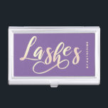 Modern elegant chick gold lashes extension business card holder<br><div class="desc">Beautiful and elegant design in faux gold and purple.</div>