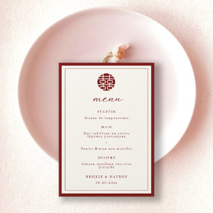 Modern Elegant Chinese Wedding Champagne Red Menu  Invitation